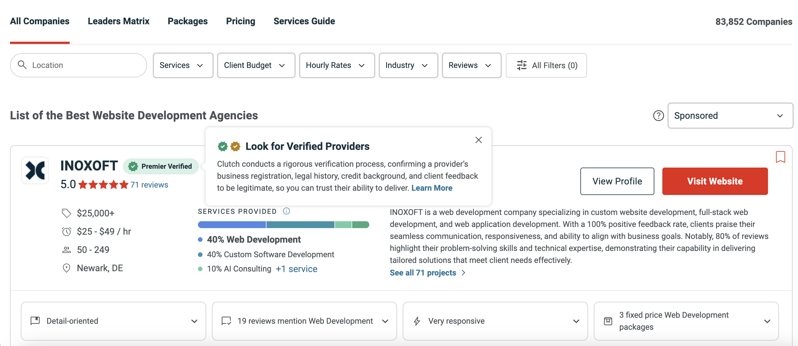 Example of a typical Clutch listing showing an agency profile
